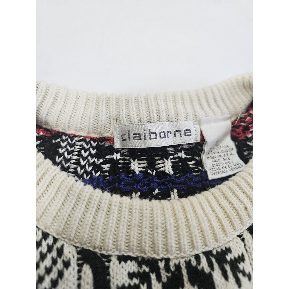 Vintage Liz Claiborne Winter Sweater Womens Size Large 100% Cotton Pullover Snow - Picture 4 of 8